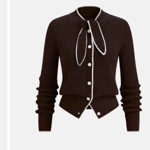 Commense Chocolate Cardigan with Bow Accent